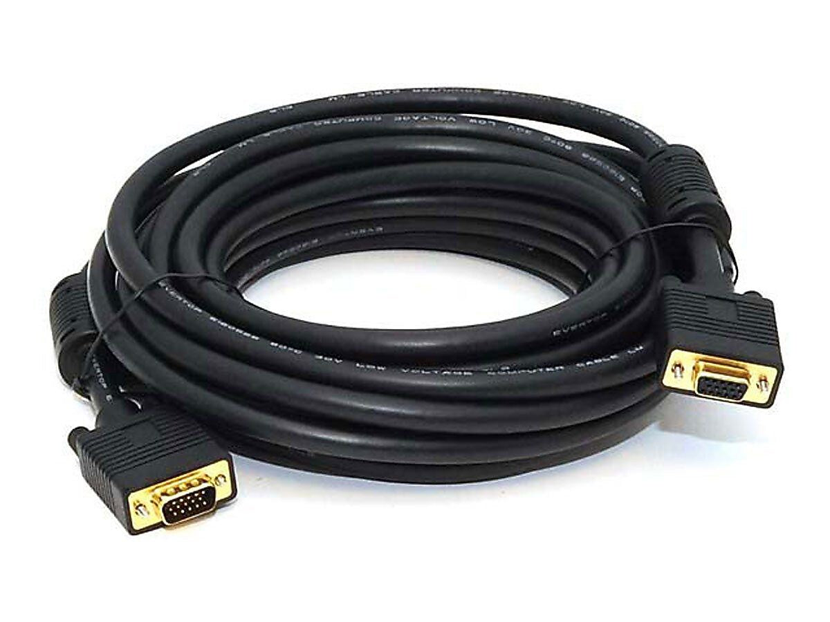Monoprice® 25' CL2 Gold Plated Super VGA Male to Female Cable With Ferrites, Black