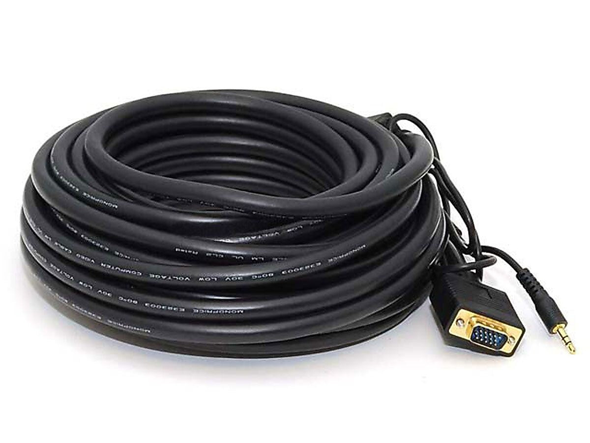 Monoprice® 35' CL2 Gold Plated Super VGA Male to Male Cable With Stereo Audio, Black