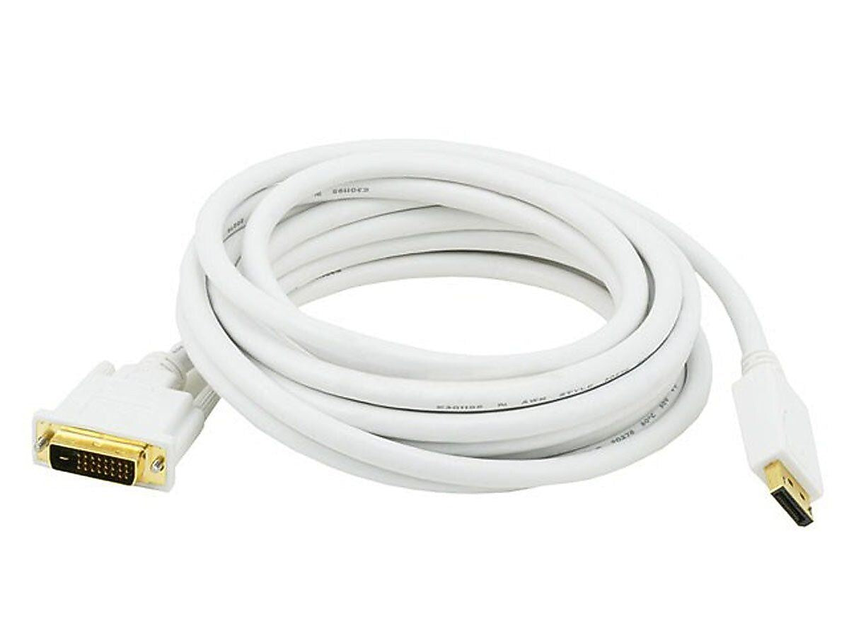 Monoprice 15' Display Port to DVI Audio/Video Cable, Male to Male, White (106017)