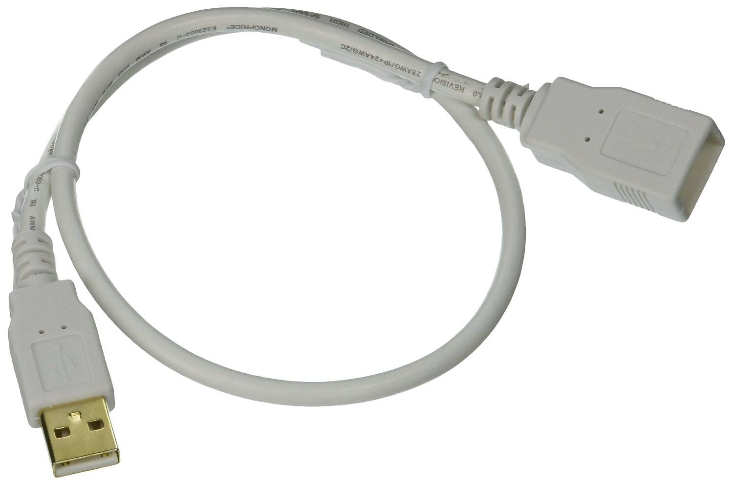 Monoprice 18" USB 2.0 Male to Female 28/24 AWG Extension Cable, White