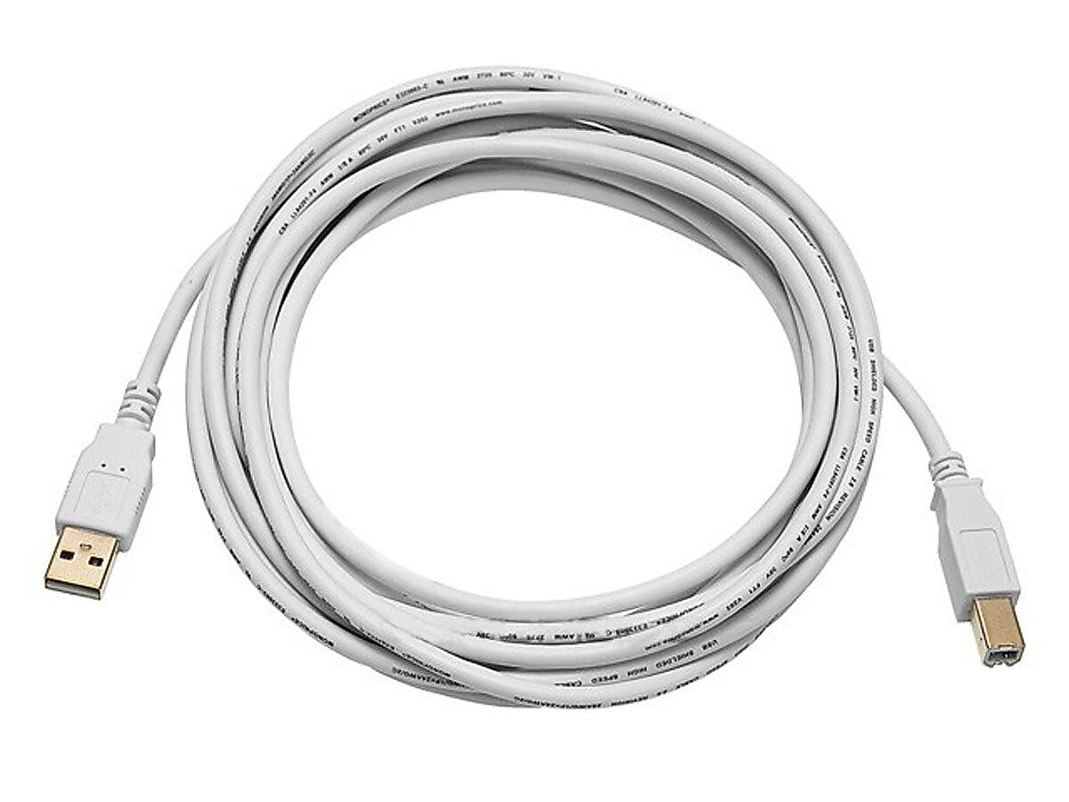 Monoprice® 10' Gold Plated USB 2.0 A Male to B Male 28/24AWG Cable, White