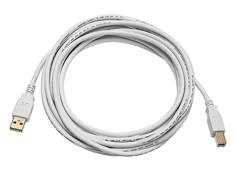 Monoprice® 10' Gold Plated USB 2.0 A Male to B Male 28/24AWG Cable, White