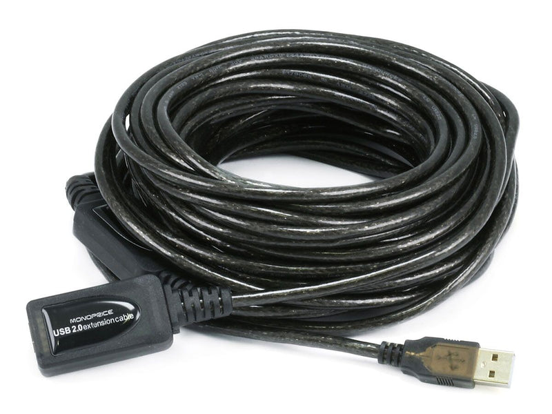 Monoprice® 49' USB 2.0 A Male to A Female Active Extension/Repeater Cable, Black