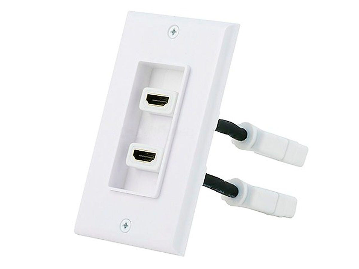 Monoprice® Dual Port Inset Wall Plate With 4" Flexible High Speed Ethernet HDMI Cable, White