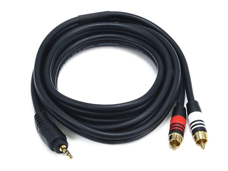 Monoprice® Premium 6' Gold Plated 3.5mm Stereo Male to 2-RCA Male 22AWG Cable, Black