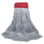 Boardwalk® Mop Head, Floor Finish, Wide, Rayon/polyester, Large, White/blue, 12/carton