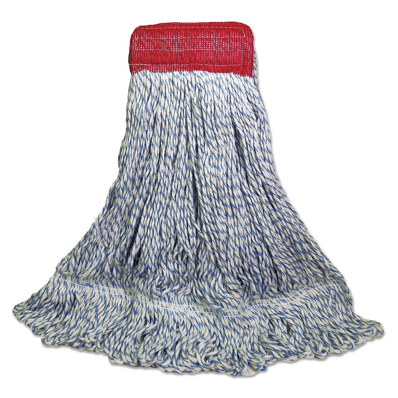 Boardwalk® Mop Head, Floor Finish, Wide, Rayon/polyester, Large, White/blue, 12/carton