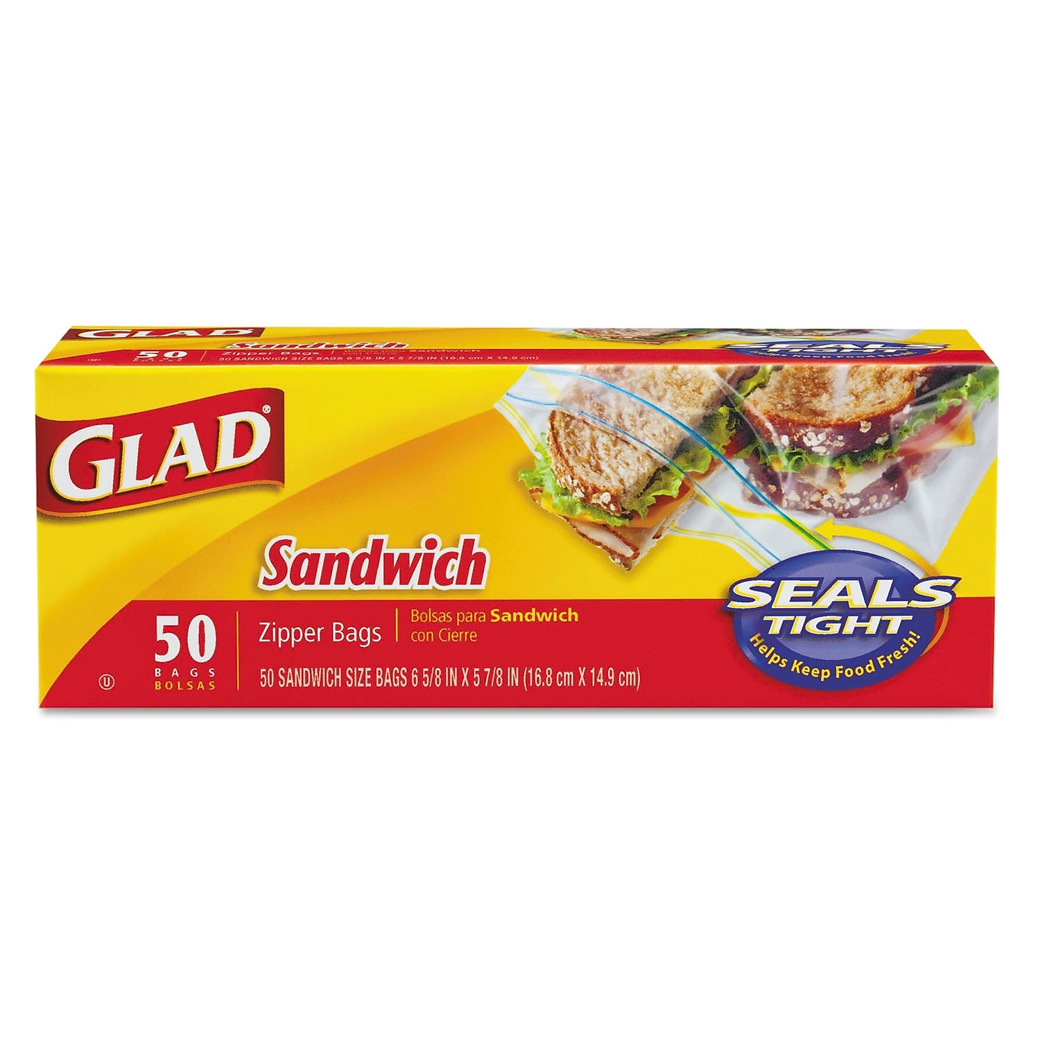 Glad® Sandwich Zipper Bags, 6 5/8 X 8, Clear, 50/box, 12 Boxes
