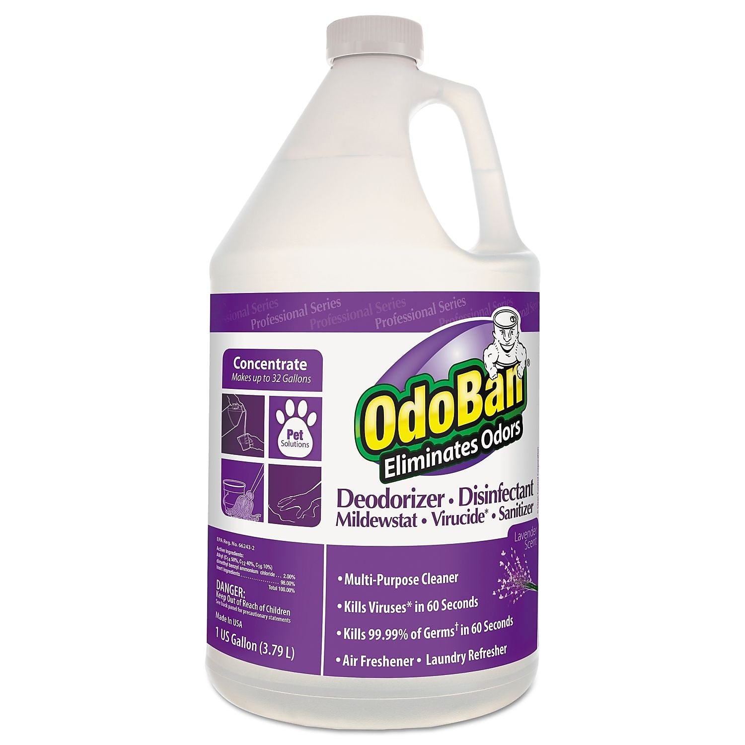 OdoBan Professional Deodorizer Disinfectant, Lavender Scent, 1 Gallon, 4/Carton (ODO911162G4)