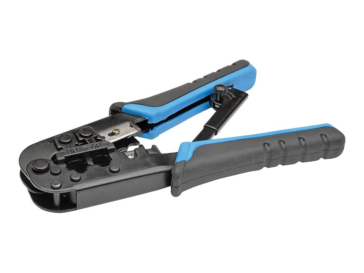 Tripp Lite RJ11/RJ12/RJ45 Crimping Tool with Cable Stripper, Black/Blue (T100-001)