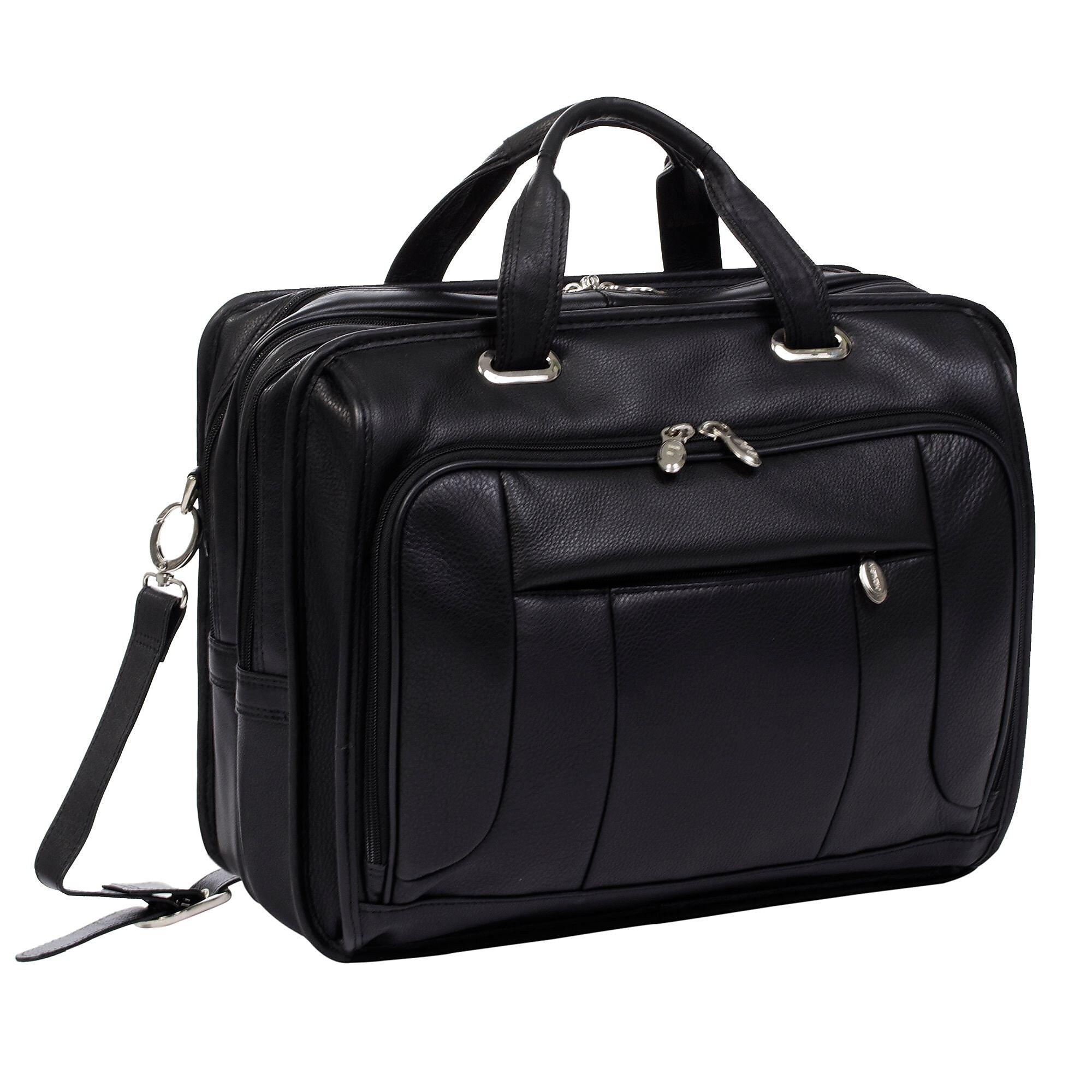 McKlein S Series Leather Briefcase, Laptop Compatible, TSA Checkpoint Friendly, Black (15715)