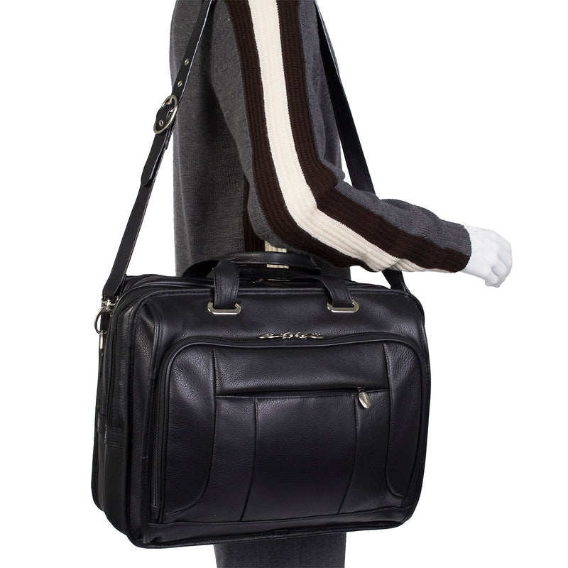 McKlein S Series Leather Briefcase, Laptop Compatible, TSA Checkpoint Friendly, Black (15715)