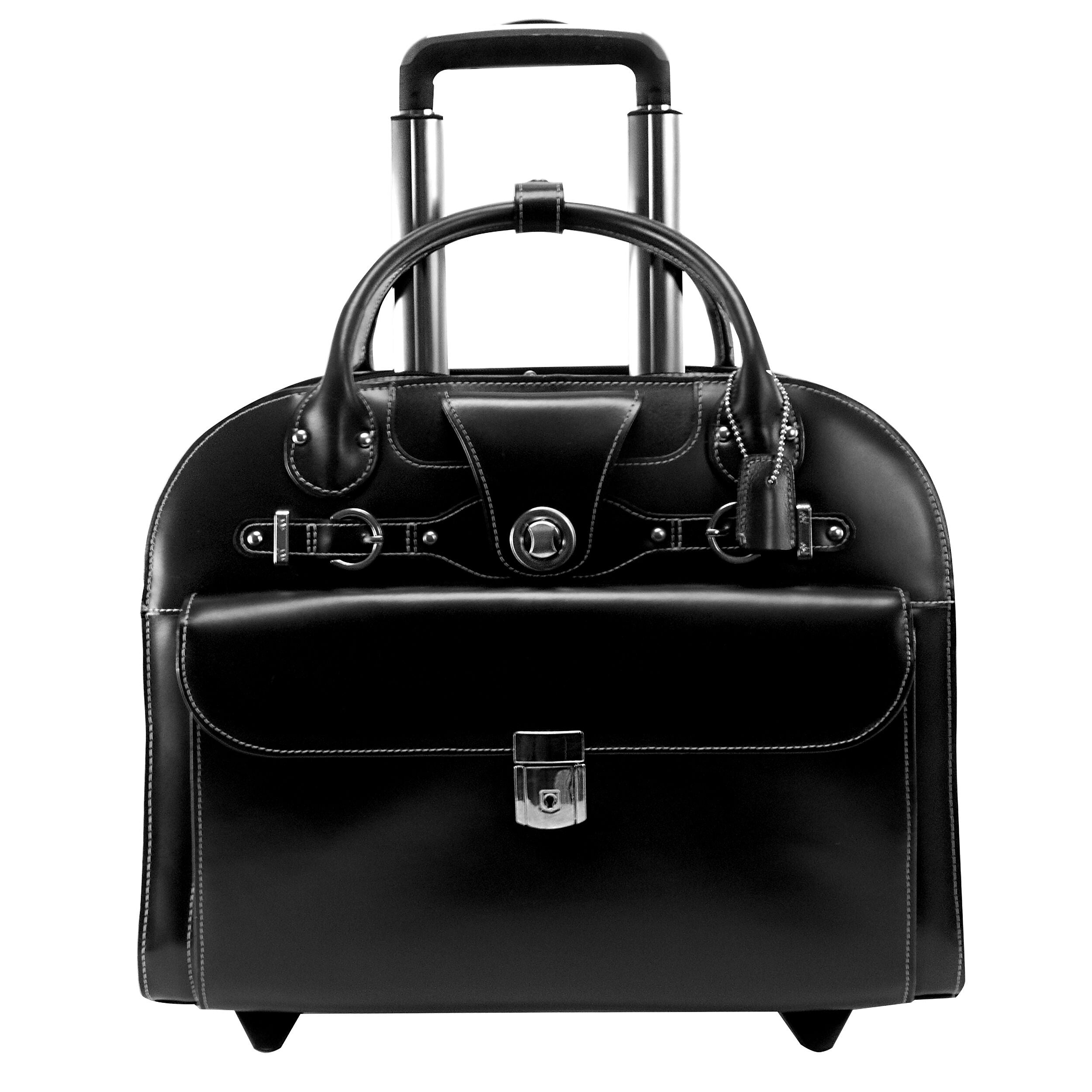 McKlein Limited Edition Leather Briefcase, Laptop Compatible, Rolling, Black (96315)
