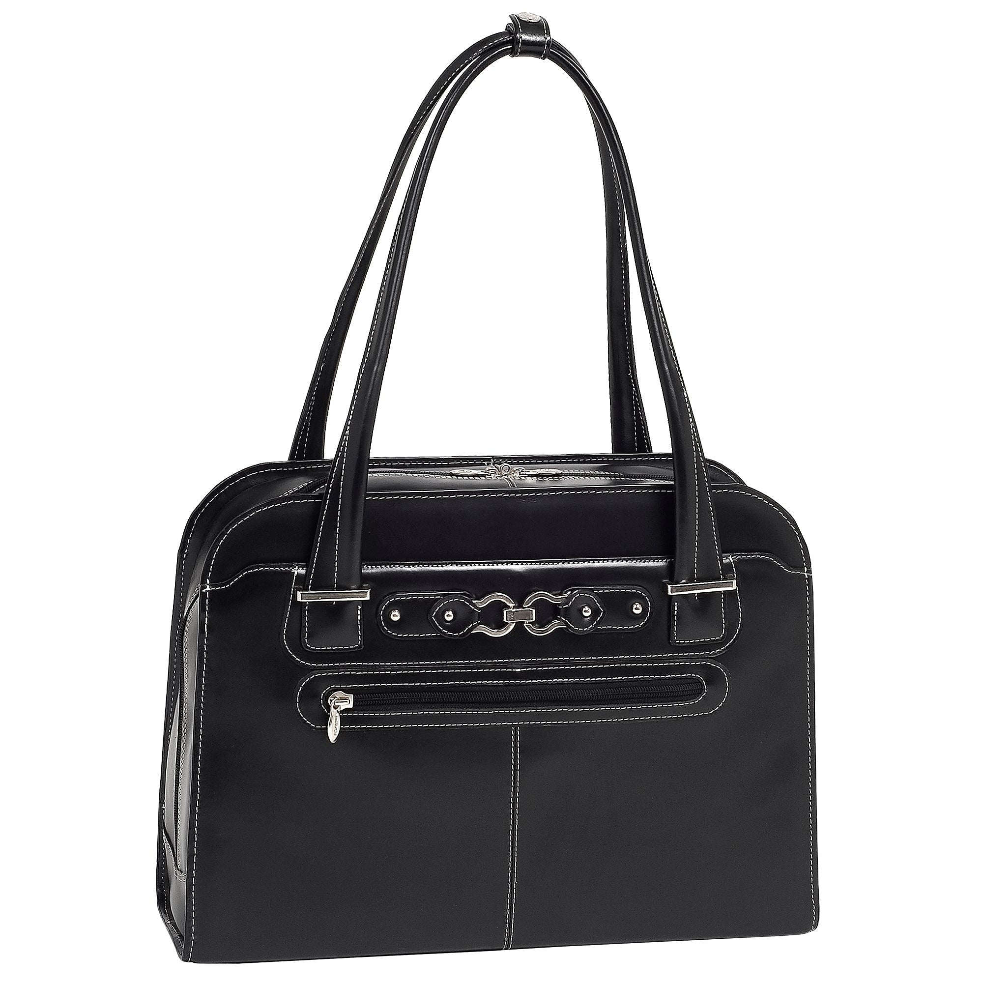 McKlein W Series Oak Grove Ladies' Laptop Handbag, Black Trimmed In Sand Leather (96635)