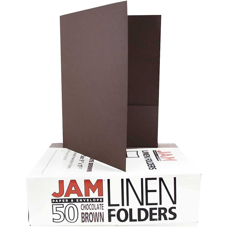 JAM Paper Two-Pocket Textured Linen Business Folders, Chocolate Brown, 50/Box(386LBRC)