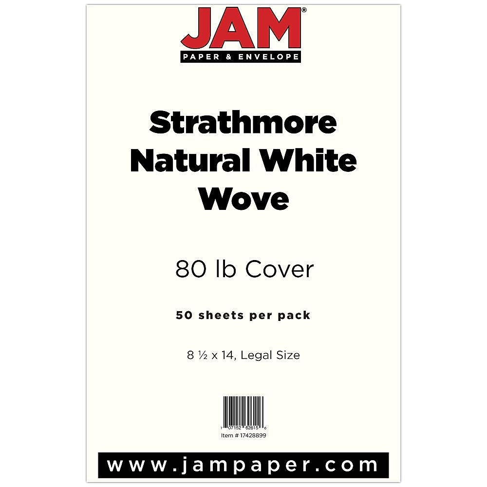 JAM Paper 80 lb. Cardstock Paper, 8.5" x 14", Natural White, 50 Sheets/Pack (17428899)