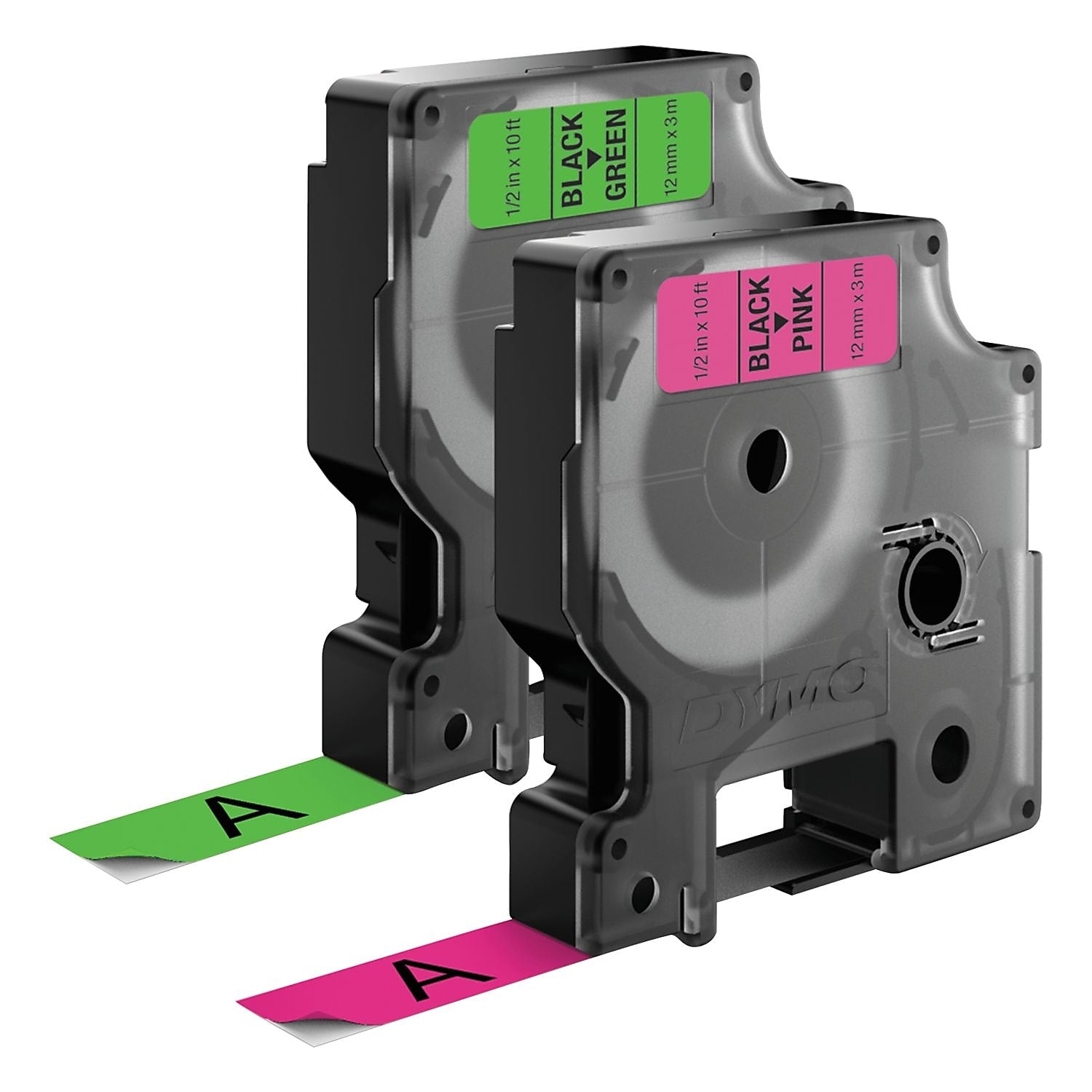 DYMO® D1 High-Performance Polyester Perm Label Tape, 1/2" x 10 ft, Black on Neon, 2/Pack