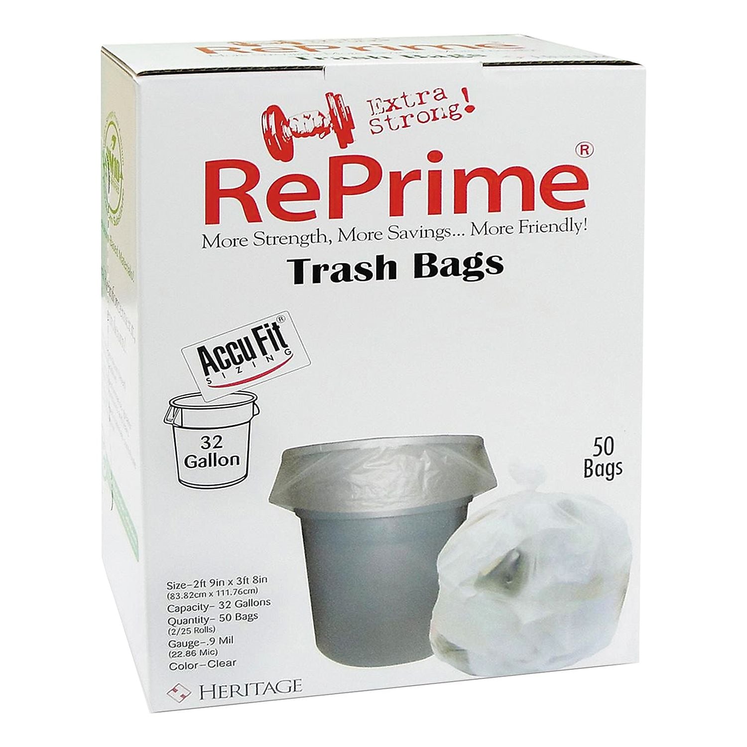RePrime Can Liners, 32gal, 0.9mil, Clear, 33" X 44", 50/box, 6 Boxes/carton