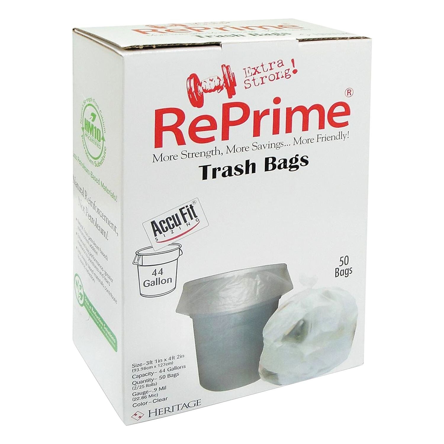 RePrime Can Liners, 44gal, 0.9mil, Clear, 37" X 50", 50/box, 4 Boxes/carton