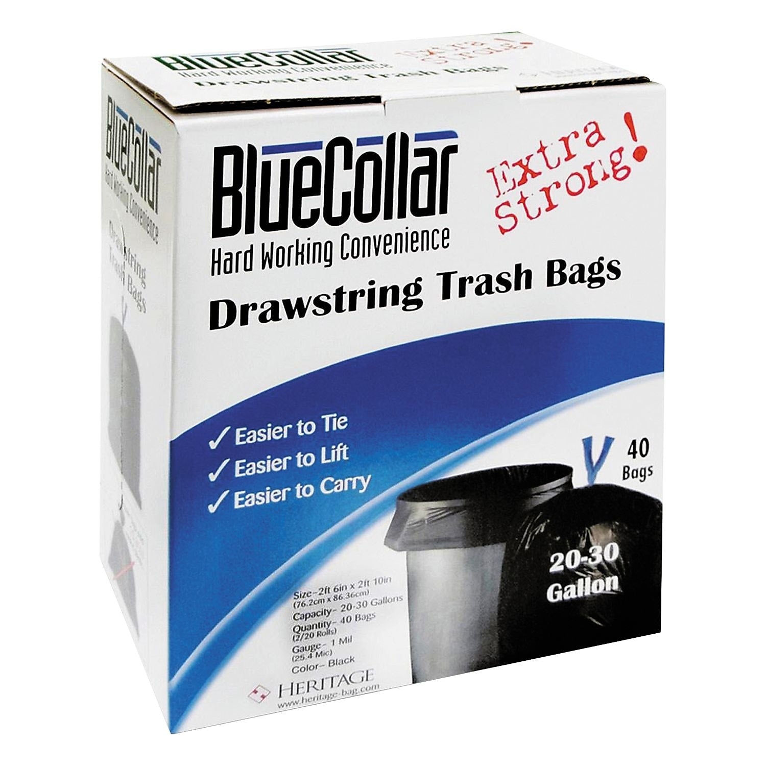 BlueCollar 30 Gallon Industrial Trash Bag, 30" x 34", 1 mil, Black (HERN6034YKRC1CT)