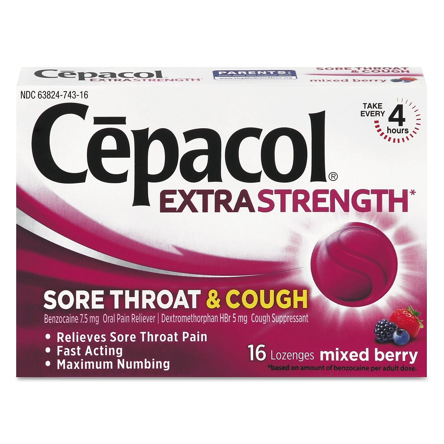 Cepacol Sore Throat And Cough Lozenges, Mixed Berry, 16/pack, 24 Packs/carton