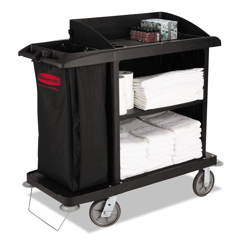 Rubbermaid Cleaning 3-Shelf Cleaning Cart with Vinyl Bag, 25 gal. (RCP6190BLA)