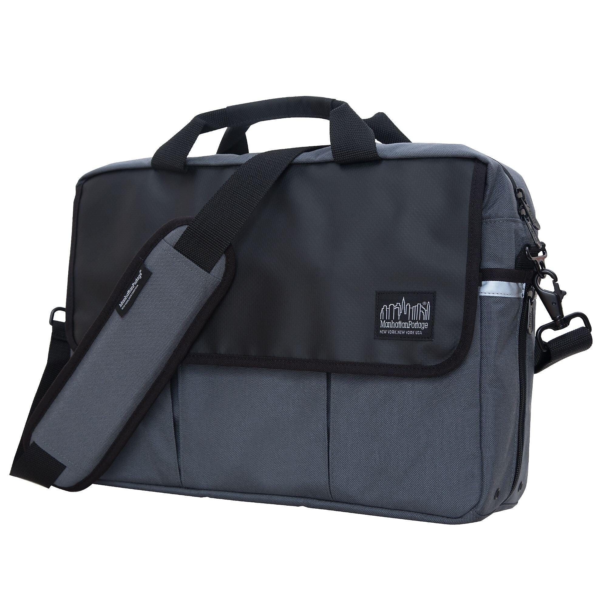 Manhattan Portage Webb Convertible Nylon Briefcase, Laptop Compatible, TSA Checkpoint Friendly, Grey (1448-BL GRY)