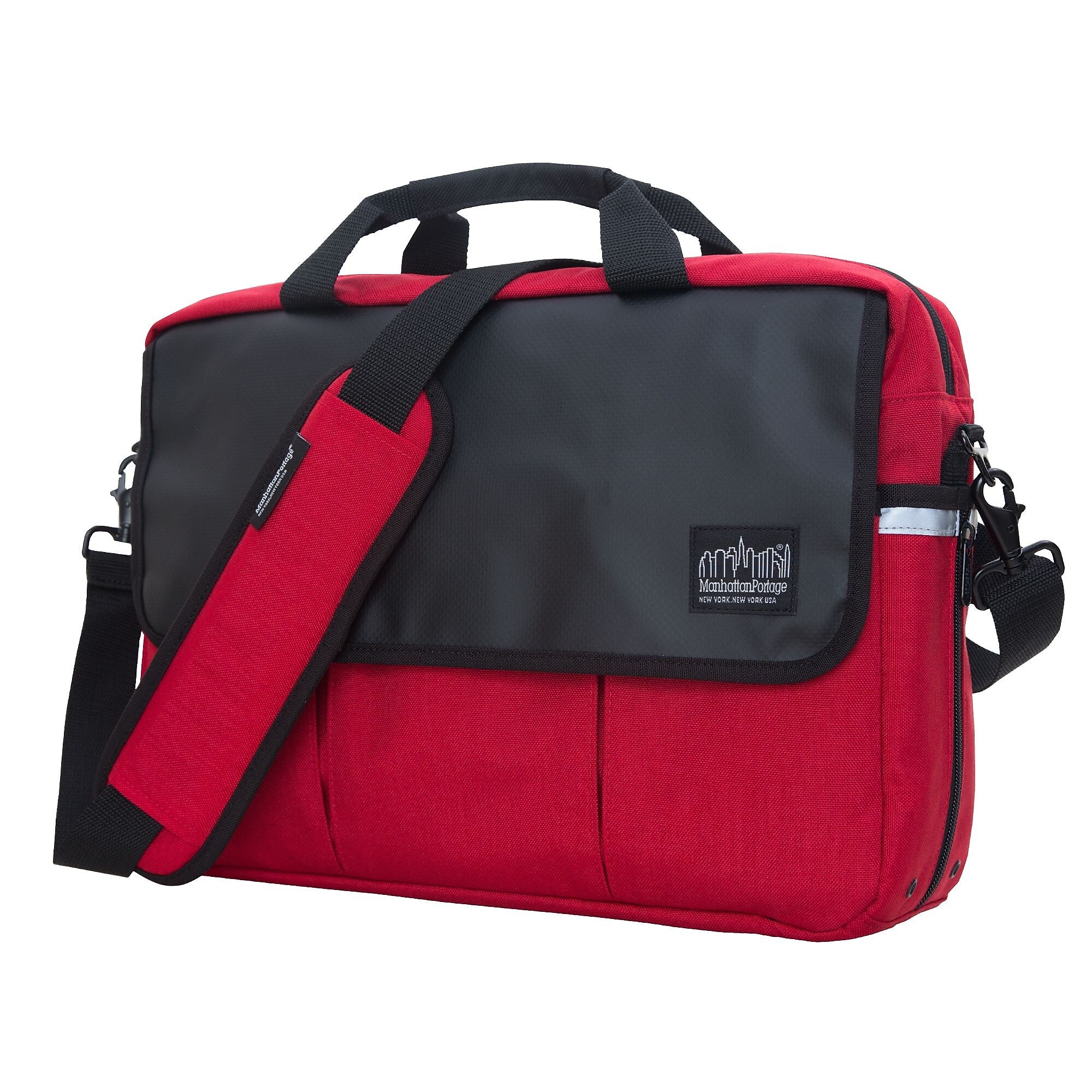 Manhattan Portage Webb Convertible Nylon Briefcase, Laptop Compatible, TSA Checkpoint Friendly, Red (1448-BL RED)