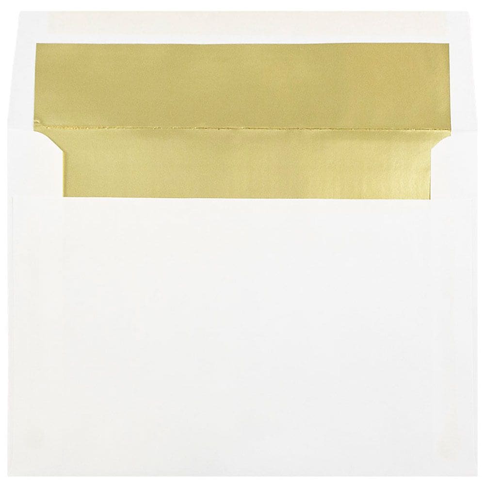 JAM Paper 3 7/8" x 8 1/8" Foil Lined Invitation Envelopes, White with Gold Lining, 25/pack (3243667)