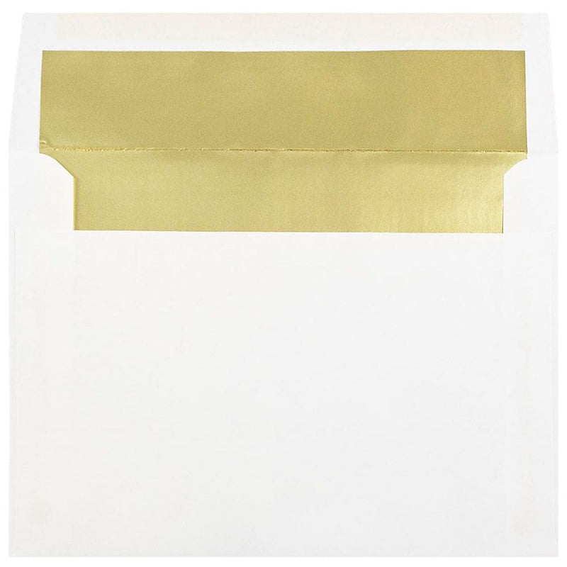 JAM Paper 3 7/8" x 8 1/8" Foil Lined Invitation Envelopes, White with Gold Lining, 25/pack (3243667)
