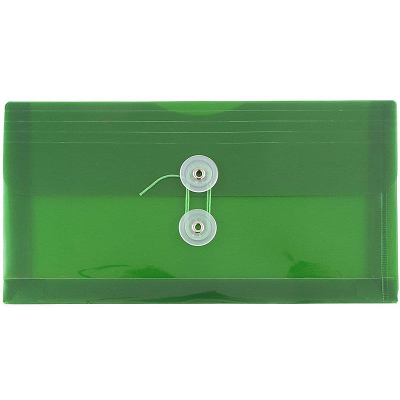 JAM Paper® Plastic Envelopes with Button and String Tie Closure, #10 Business Booklet, 5.25 x 10, Green, 12/Pack (921B1GR)