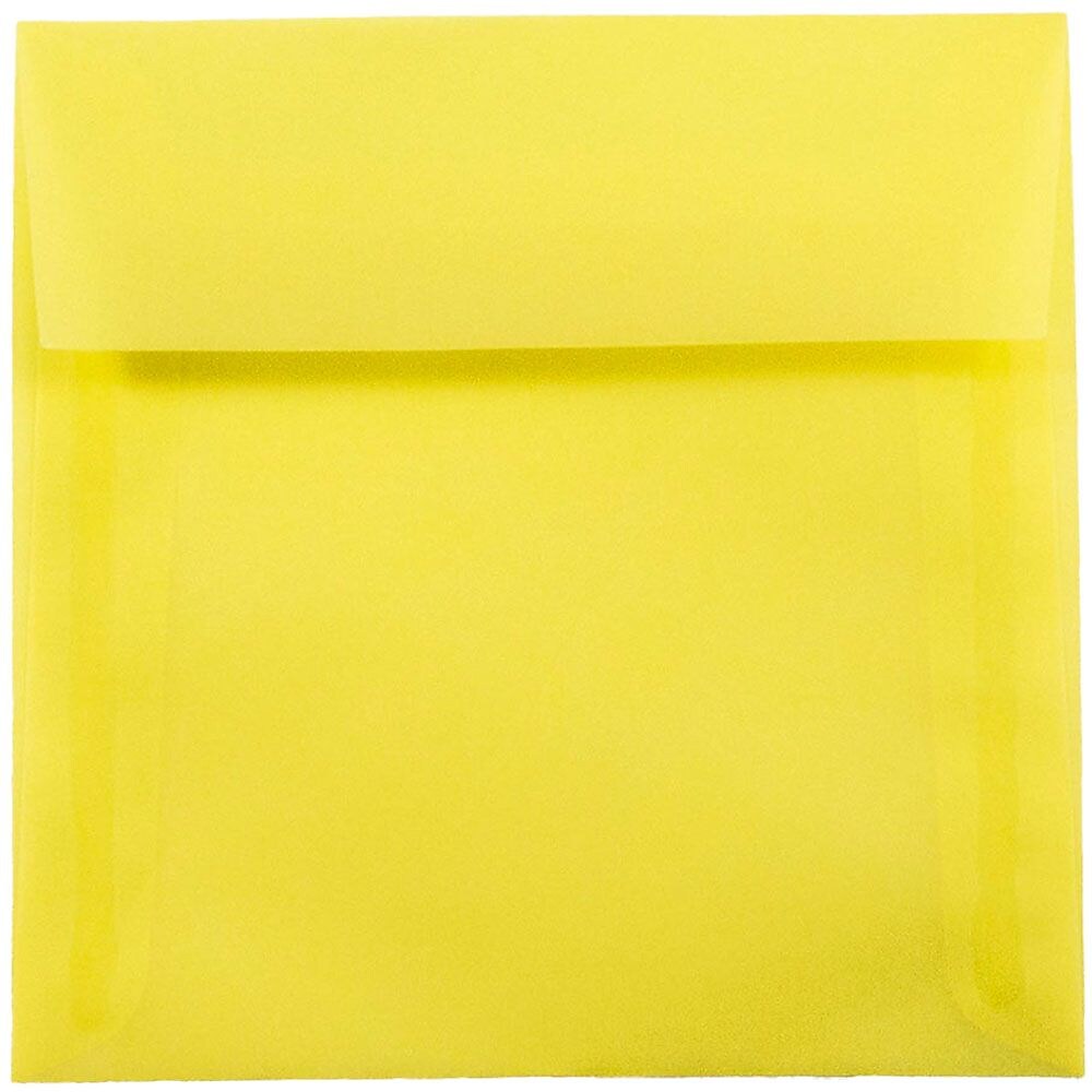 JAM Paper 6 x 6 Square Translucent Vellum Invitation Envelopes, Primary Yellow, 25/Pack (PACV516)