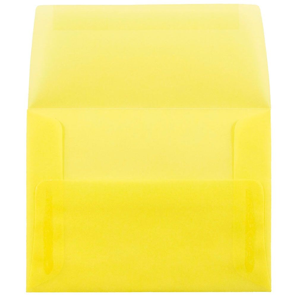 JAM Paper A2 Translucent Vellum Invitation Envelopes, 4.375 x 5.75, Primary Yellow, 25/Pack (PACV606)