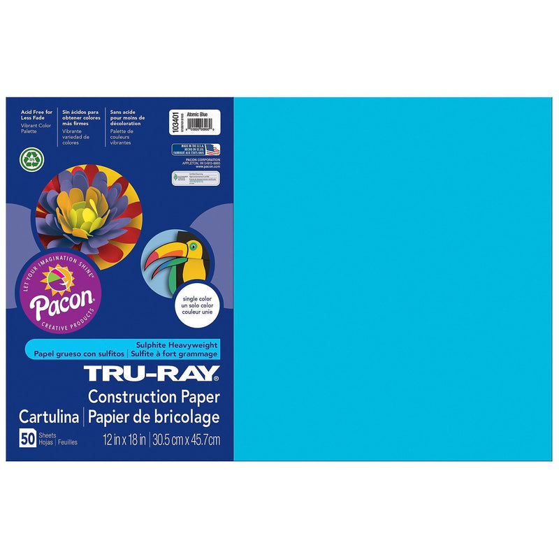 Pacon Tru-Ray 12" x 18" Construction Paper, Atomic Blue, 50 Sheets/Pack (P103401)