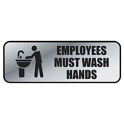 Cosco Employees Must Wash Hands  Sign, 9" x 3", Silver (098205)