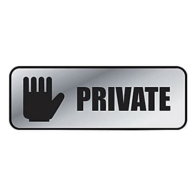Cosco PRIVATE Office Sign, 9" x 3", Silver (098210)