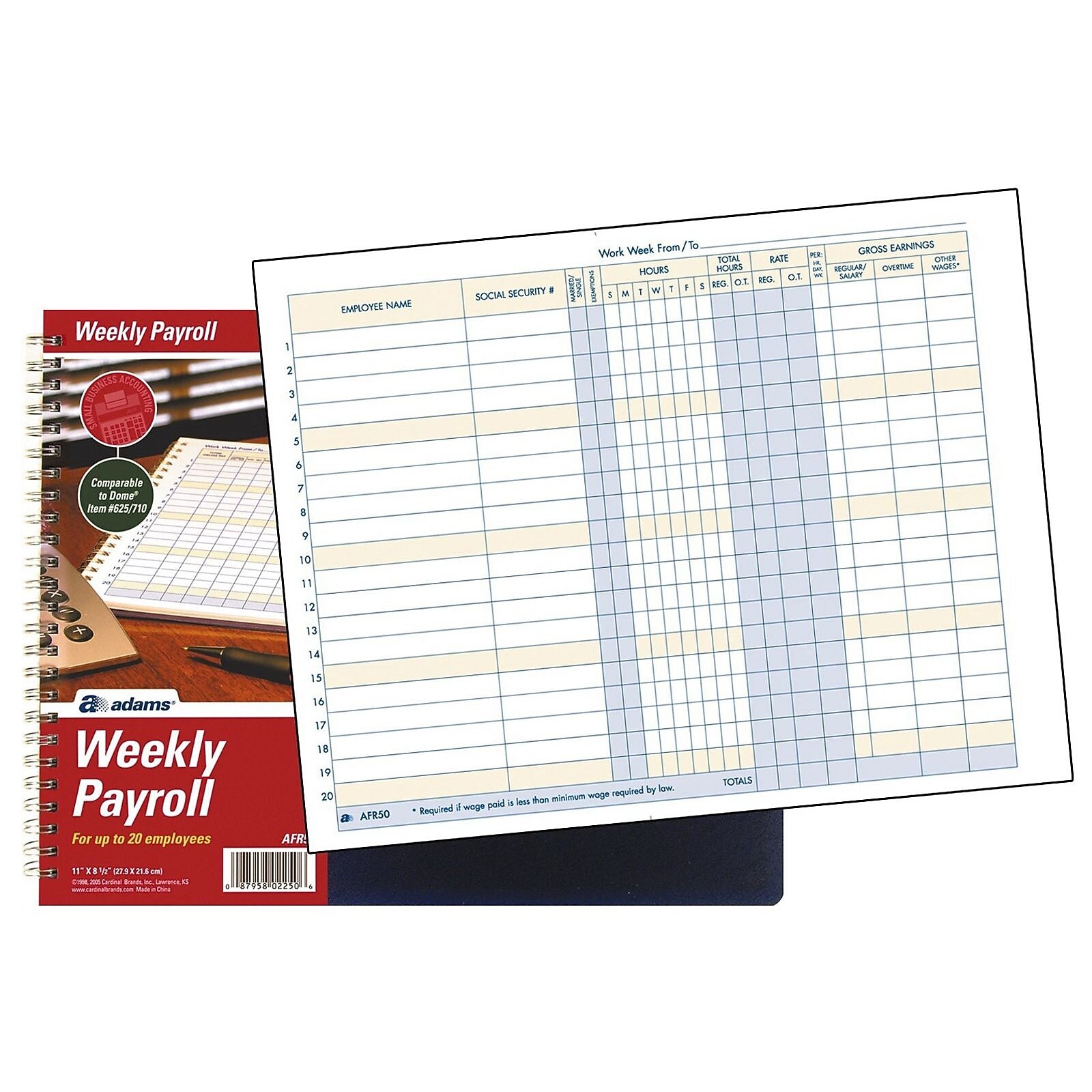 TOPS Payroll Record Book, 8 1/2" x 11", Blue (AFR50)