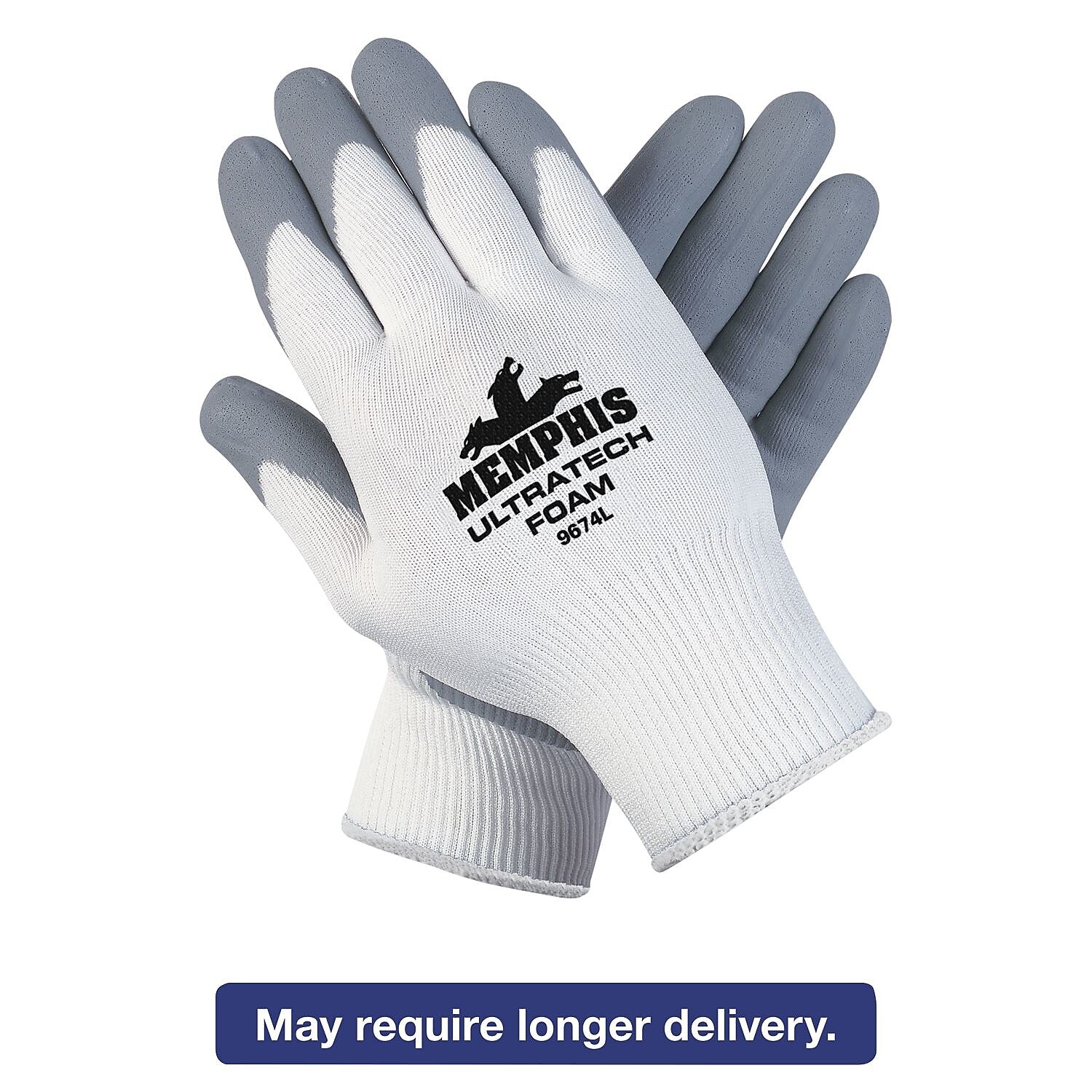 Memphis Ultra Tech Foam Seamless Nylon Knit Gloves, Extra Large, White/gray, Dozen