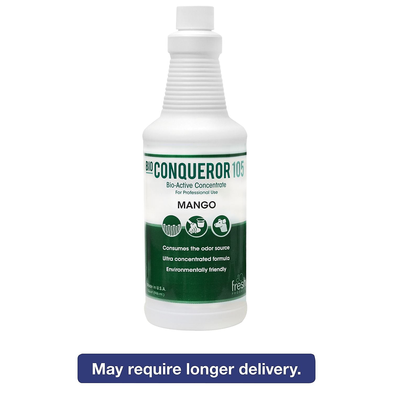 Conqueror 105 Odor Counteractant Concentrate, Mango Scent, 32 oz. Bottles, 12 Bottles/Case