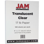 JAM Paper 8.5" x 11" Translucent Clear Vellum Paper, 17 lbs., 70 Brightness, 100 Sheets/Pack (1379)