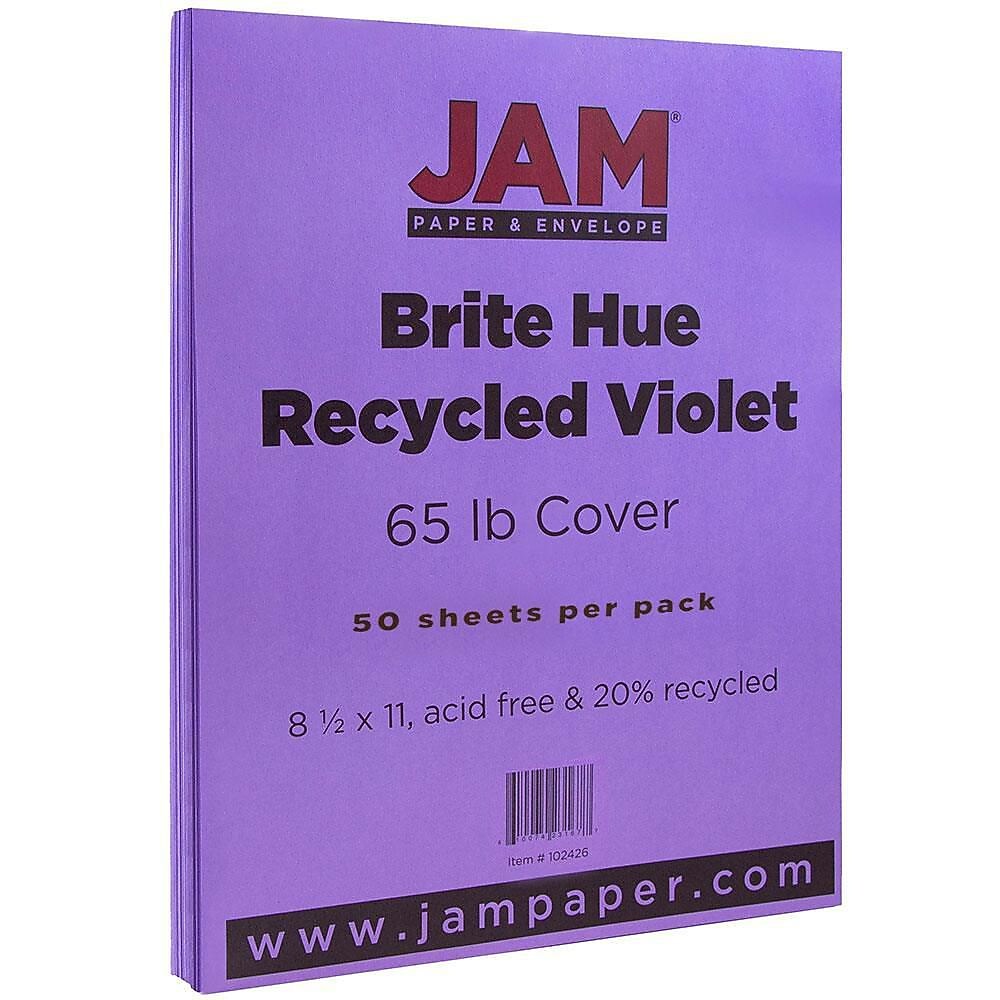JAM Paper 65 lb. Cardstock Paper, 8.5" x 11", Violet Purple, 50 Sheets/Pack (102426)