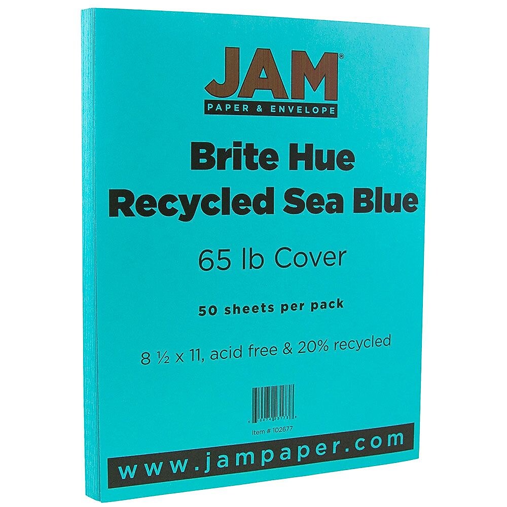 JAM Paper 65 lb. Cardstock Paper, 8.5" x 11", Sea Blue, 50 Sheets/Pack (102677)