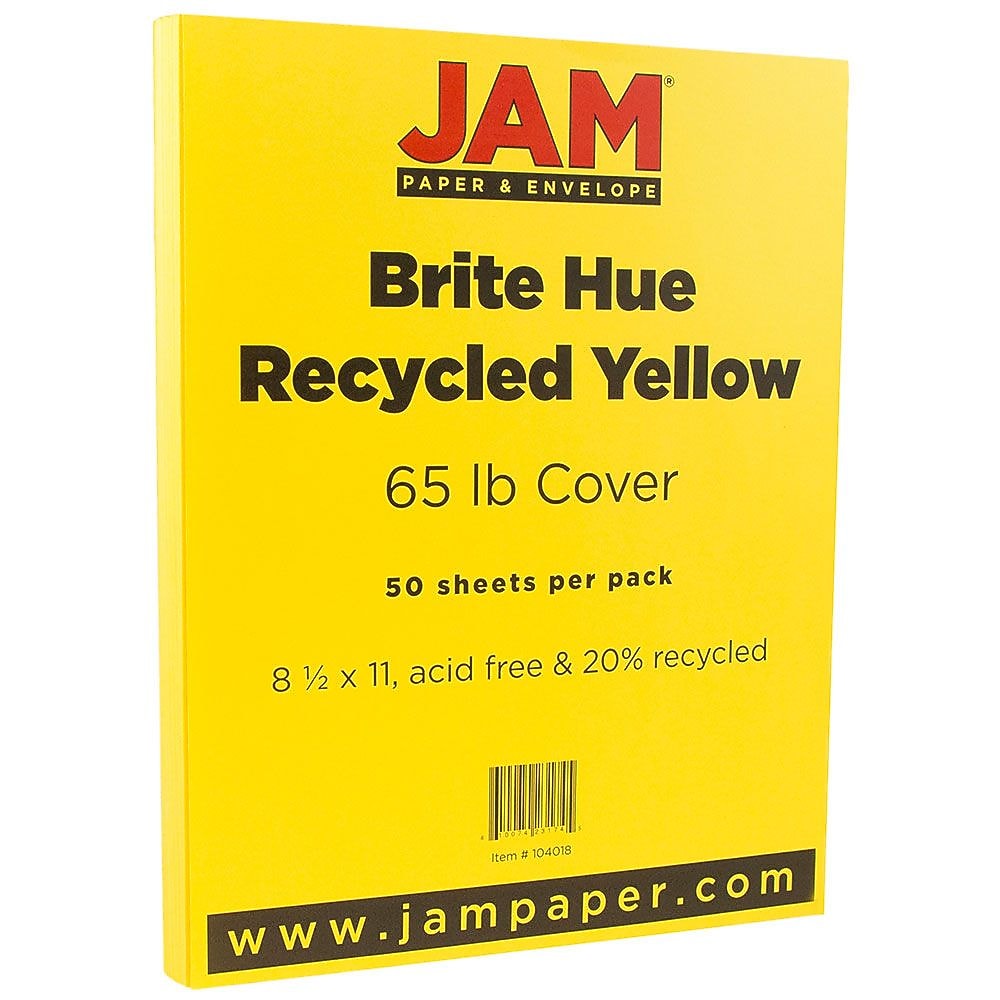 JAM Paper 65 lb. Cardstock Paper, 8.5" x 11", Yellow, 50 Sheets/Pack (104018)
