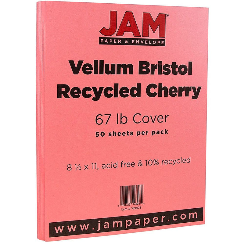 JAM Paper Vellum Bristol 67 lb. Cardstock Paper, 8.5" x 11", Cherry Red, 50 Sheets/Pack (169823)