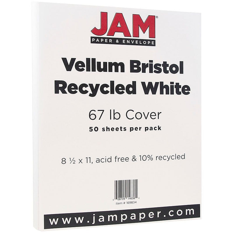 JAM Paper Vellum Bristol 67 lb. Cardstock Paper, 8.5" x 11", White, 50 Sheets/Pack (169834)