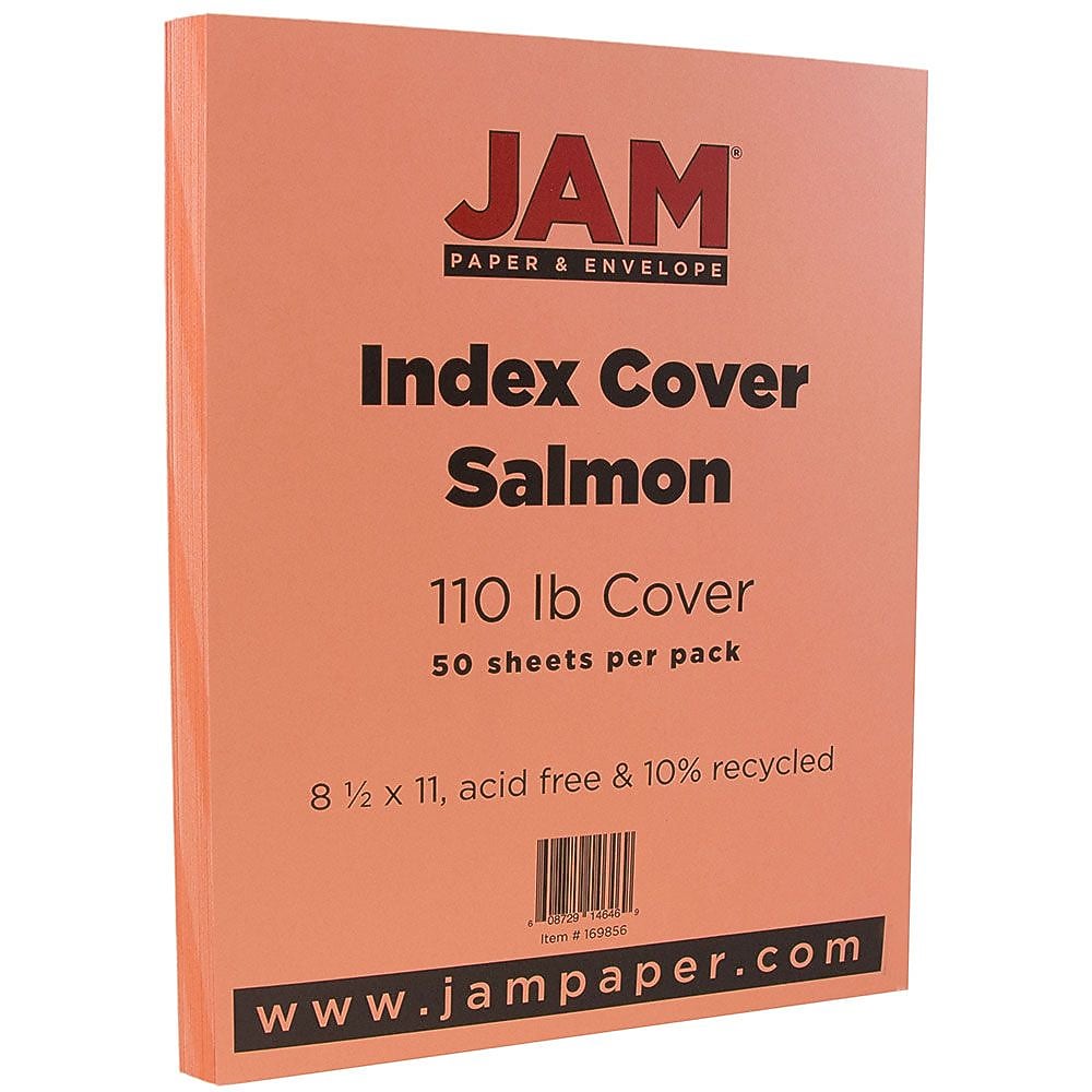 JAM Paper Vellum Bristol 110 lb. Cardstock Paper, 8.5" x 11", Salmon Pink, 50 Sheets/Pack (169856)