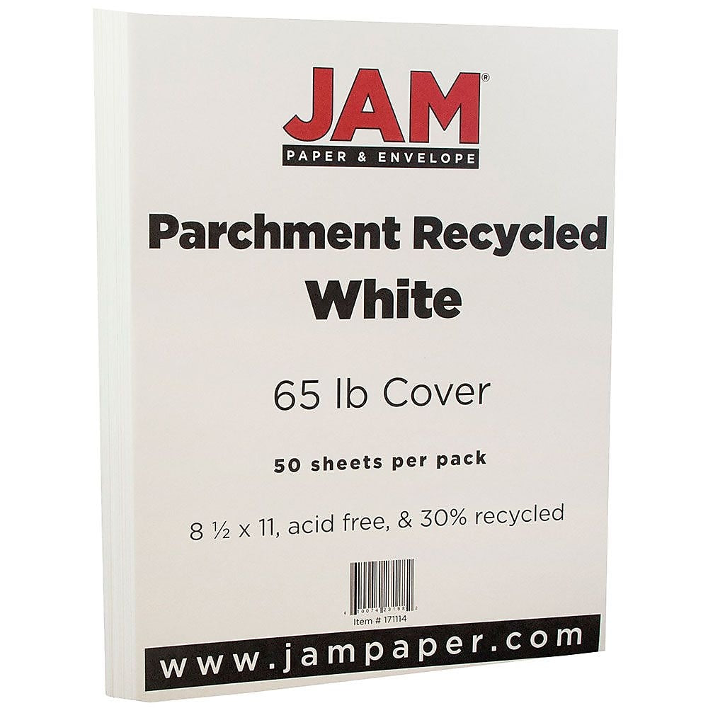 JAM Paper Parchment 65 lb. Cardstock Paper, 8.5" x 11", White, 50 Sheets/Pack (171114)