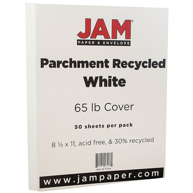 JAM Paper Parchment 65 lb. Cardstock Paper, 8.5" x 11", White, 50 Sheets/Pack (171114)
