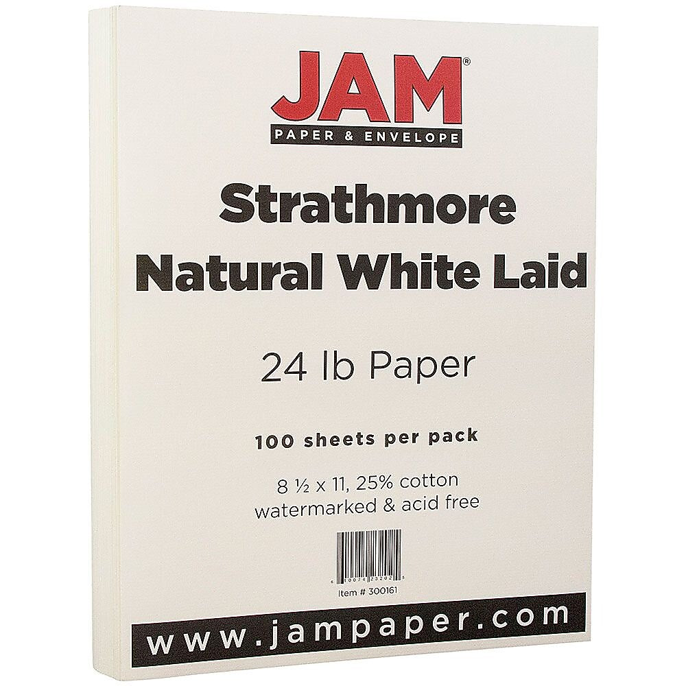 JAM Paper® Strathmore 24lb Paper, 8.5 x 11, Natural White Laid, 100 Sheets/Pack (300161)