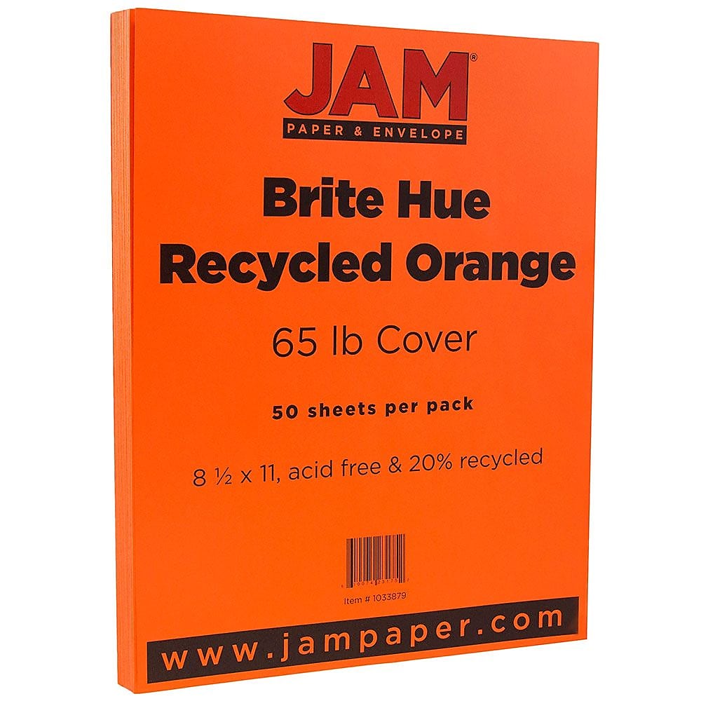 JAM Paper 65 lb. Cardstock Paper, 8.5" x 11", Orange, 50 Sheets/Pack (1033879)